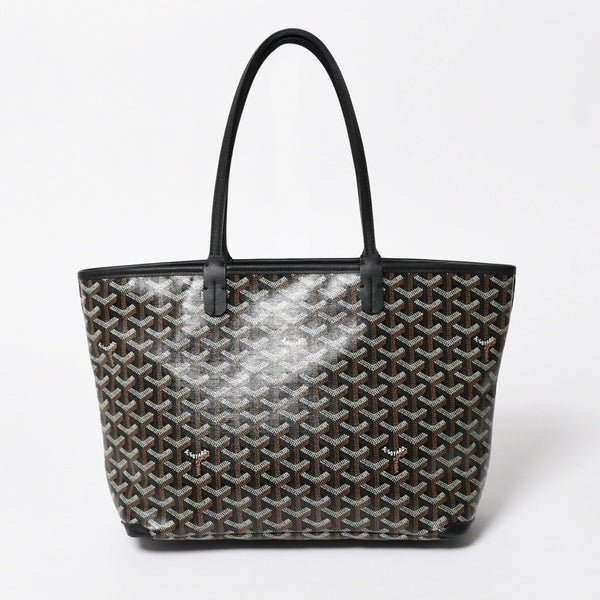 新品同様 GOYARD ゴヤール アルトワPM トートバッグ ゴヤールディンキャンバス シュヴロッシュカーフスキン ブラック 中古 4a008384