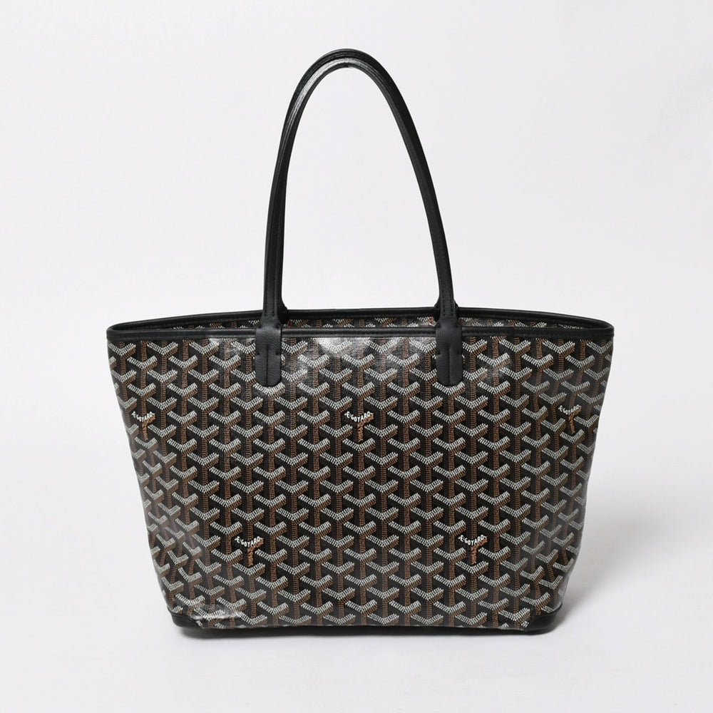 Like new GOYARD Artois PM Tote Bag Goyardin Canvas Chevroche Calfskin Black Used 4a008384