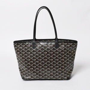 新品同様 GOYARD ゴヤール アルトワPM トートバッグ ゴヤールディンキャンバス シュヴロッシュカーフスキン ブラック 中古 4a008384