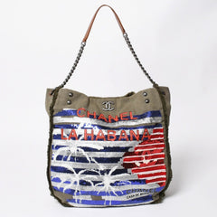 極美品 CHANEL シャネル クルーズライン LA HABANA ハバナ チェーンワンショルダーバッグ A93674 23番台 スパンコール カーキ 中古 4a008672
