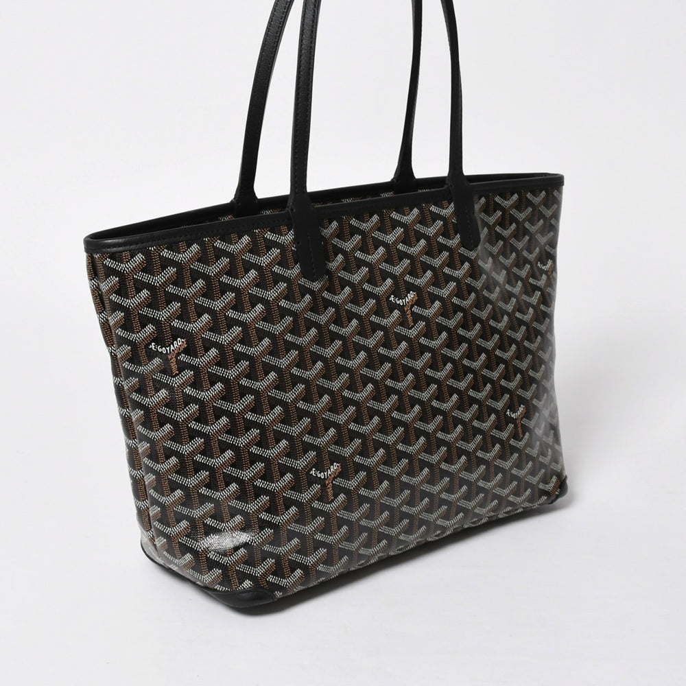 Like new GOYARD Artois PM Tote Bag Goyardin Canvas Chevroche Calfskin Black Used 4a008384