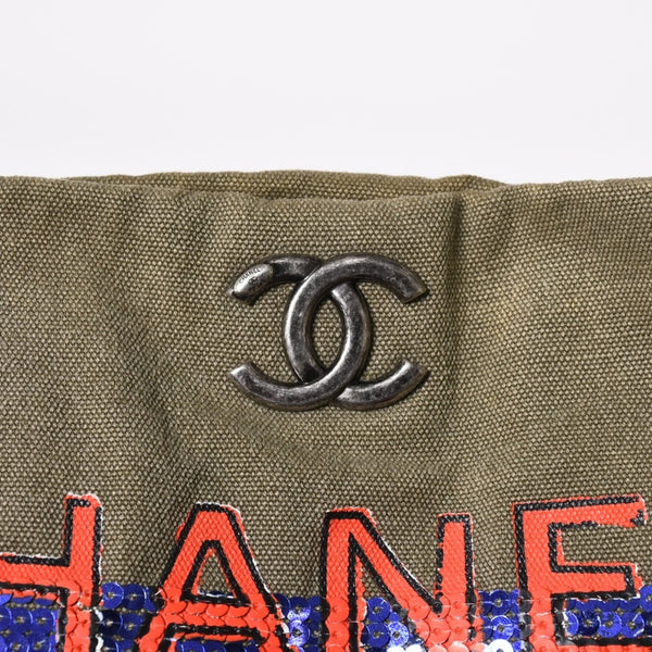 極美品 CHANEL シャネル クルーズライン LA HABANA ハバナ チェーンワンショルダーバッグ A93674 23番台 スパンコール カーキ 中古 4a008672