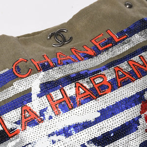 極美品 CHANEL シャネル クルーズライン LA HABANA ハバナ チェーンワンショルダーバッグ A93674 23番台 スパンコール カーキ 中古 4a008672