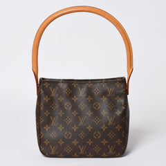 極美品 LOUIS VUITTON ルイヴィトン モノグラム ルーピングMM ワンショルダーバッグ M51146 PVC ヌメ革 ブラウン ゴールド金具 中古 4a008389