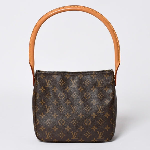 極美品 LOUIS VUITTON ルイヴィトン モノグラム ルーピングMM ワンショルダーバッグ M51146 PVC ヌメ革 ブラウン ゴールド金具 中古 4a008389