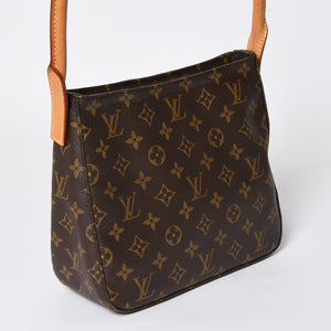 極美品 LOUIS VUITTON ルイヴィトン モノグラム ルーピングMM ワンショルダーバッグ M51146 PVC ヌメ革 ブラウン ゴールド金具 中古 4a008389