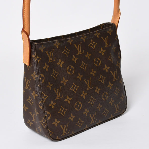 極美品 LOUIS VUITTON ルイヴィトン モノグラム ルーピングMM ワンショルダーバッグ M51146 PVC ヌメ革 ブラウン ゴールド金具 中古 4a008389