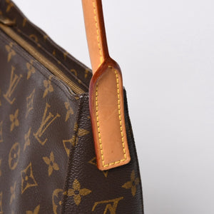 極美品 LOUIS VUITTON ルイヴィトン モノグラム ルーピングMM ワンショルダーバッグ M51146 PVC ヌメ革 ブラウン ゴールド金具 中古 4a008389