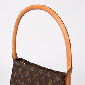 極美品 LOUIS VUITTON ルイヴィトン モノグラム ルーピングMM ワンショルダーバッグ M51146 PVC ヌメ革 ブラウン ゴールド金具 中古 4a008389