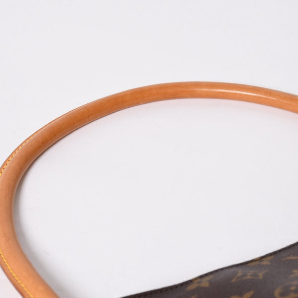 極美品 LOUIS VUITTON ルイヴィトン モノグラム ルーピングMM ワンショルダーバッグ M51146 PVC ヌメ革 ブラウン ゴールド金具 中古 4a008389
