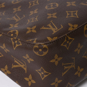極美品 LOUIS VUITTON ルイヴィトン モノグラム ルーピングMM ワンショルダーバッグ M51146 PVC ヌメ革 ブラウン ゴールド金具 中古 4a008389