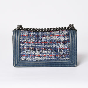 極美品 CHANEL シャネル ボーイシャネル ショルダーバッグ A67086 19番台 デニム ツイード ブルー マルチカラー ブラックメタル金具 中古 4b011847