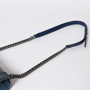 極美品 CHANEL シャネル ボーイシャネル ショルダーバッグ A67086 19番台 デニム ツイード ブルー マルチカラー ブラックメタル金具 中古 4b011847
