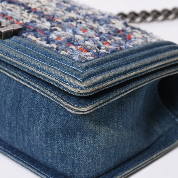 極美品 CHANEL シャネル ボーイシャネル ショルダーバッグ A67086 19番台 デニム ツイード ブルー マルチカラー ブラックメタル金具 中古 4b011847