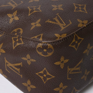 極美品 LOUIS VUITTON ルイヴィトン モノグラム ルーピングMM ワンショルダーバッグ M51146 PVC ヌメ革 ブラウン ゴールド金具 中古 4a008389