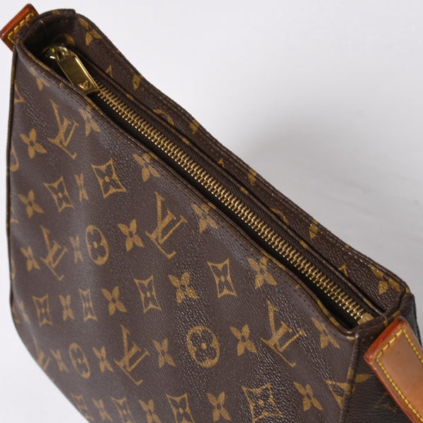 極美品 LOUIS VUITTON ルイヴィトン モノグラム ルーピングMM ワンショルダーバッグ M51146 PVC ヌメ革 ブラウン ゴールド金具 中古 4a008389