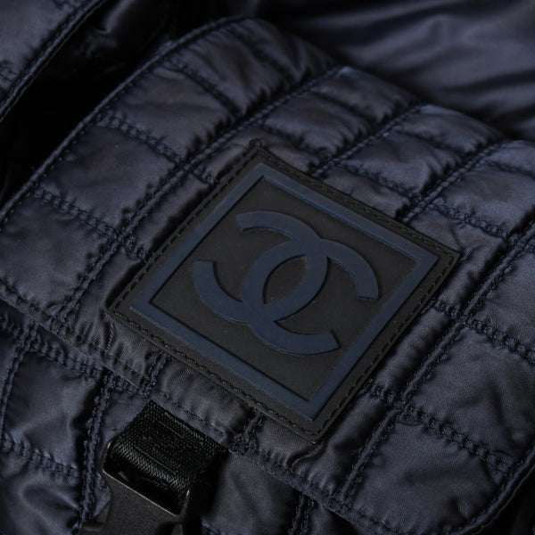 CHANEL シャネル スポーツライン ワンショルダーバッグ 9番台 ココマーク チョコバー ナイロン ネイビー シルバー金具 美品 中古 4a008395