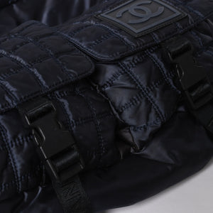 CHANEL シャネル スポーツライン ワンショルダーバッグ 9番台 ココマーク チョコバー ナイロン ネイビー シルバー金具 美品 中古 4a008395