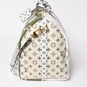 極美品 LOUIS VUITTON ルイヴィトン キーポル バンドリエール50 モノグラムジャイアント M44590 カーキ ホワイト ゴールド金具 中古 4a008898