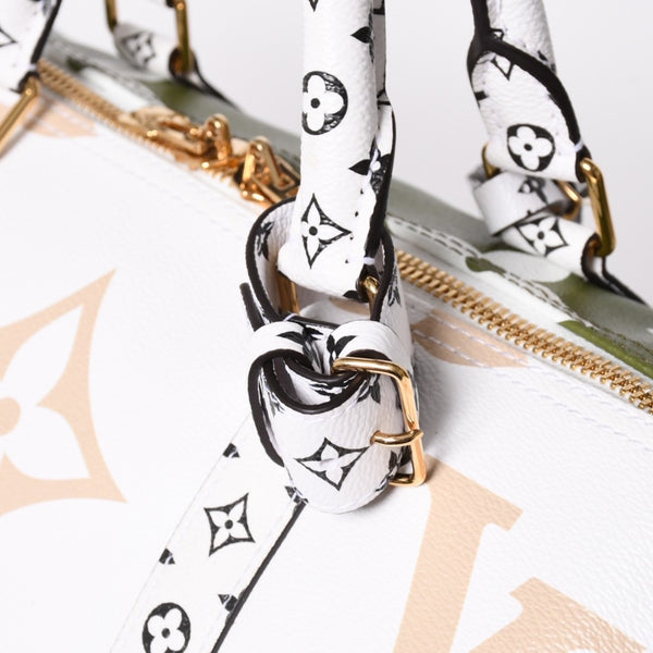 極美品 LOUIS VUITTON ルイヴィトン キーポル バンドリエール50 モノグラムジャイアント M44590 カーキ ホワイト ゴールド金具 中古 4a008898