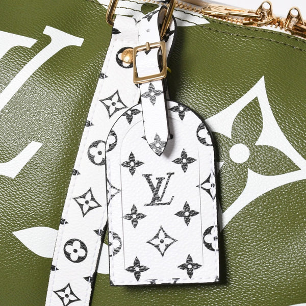 極美品 LOUIS VUITTON ルイヴィトン キーポル バンドリエール50 モノグラムジャイアント M44590 カーキ ホワイト ゴールド金具 中古 4a008898