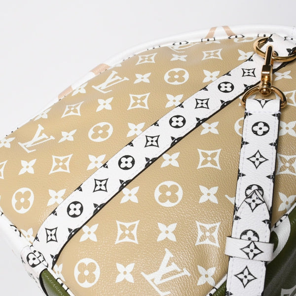 極美品 LOUIS VUITTON ルイヴィトン キーポル バンドリエール50 モノグラムジャイアント M44590 カーキ ホワイト ゴールド金具 中古 4a008898
