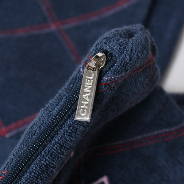新品同様品 CHANEL シャネル ココビーチ ココマーク トートバッグ ハンドバッグ ネイビー ピンク パイル生地 中古 4a008688