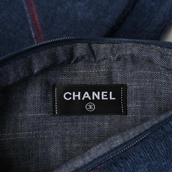 新品同様品 CHANEL シャネル ココビーチ ココマーク トートバッグ ハンドバッグ ネイビー ピンク パイル生地 中古 4a008688