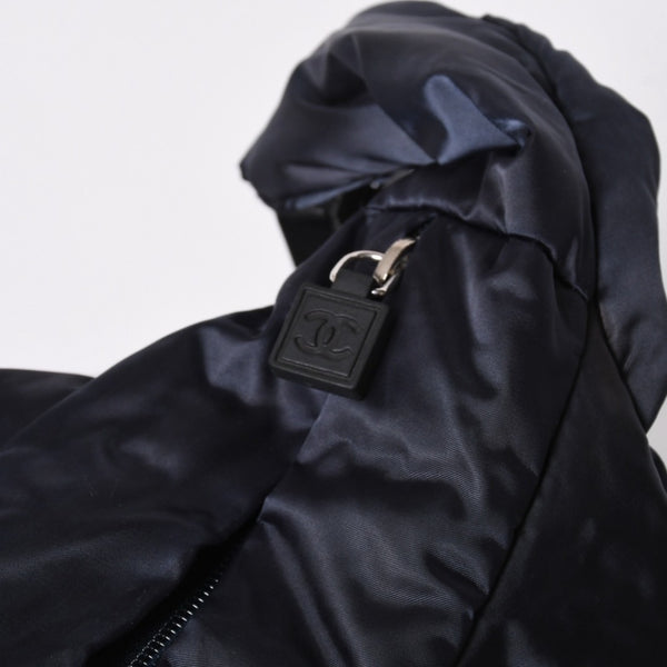 CHANEL シャネル スポーツライン ワンショルダーバッグ 9番台 ココマーク チョコバー ナイロン ネイビー シルバー金具 美品 中古 4a008395