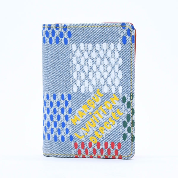 極美品 LOUIS VUITTON ルイヴィトン カードケース 2つ折り N00164 インディゴブルー イエロー ブルー オーガナイザードゥポッシュ 中古 4a008383