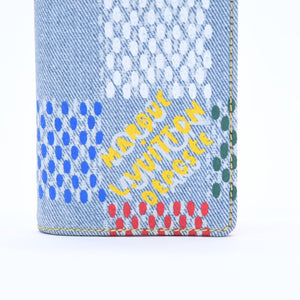 極美品 LOUIS VUITTON ルイヴィトン カードケース 2つ折り N00164 インディゴブルー イエロー ブルー オーガナイザードゥポッシュ 中古 4a008383