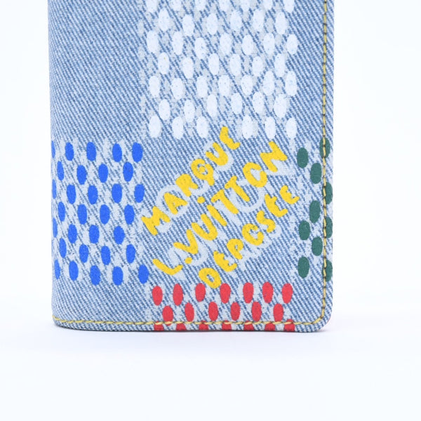 極美品 LOUIS VUITTON ルイヴィトン カードケース 2つ折り N00164 インディゴブルー イエロー ブルー オーガナイザードゥポッシュ 中古 4a008383