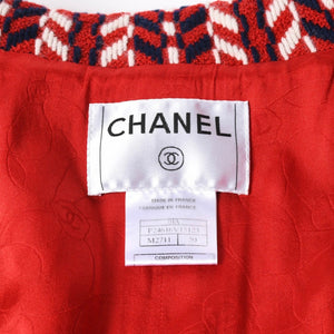 極美品 CHANEL シャネル ツイードジャケット P24616V15123 サイズ50 ココマーク メンズ レッド ネイビー ホワイト 中古 4a008714