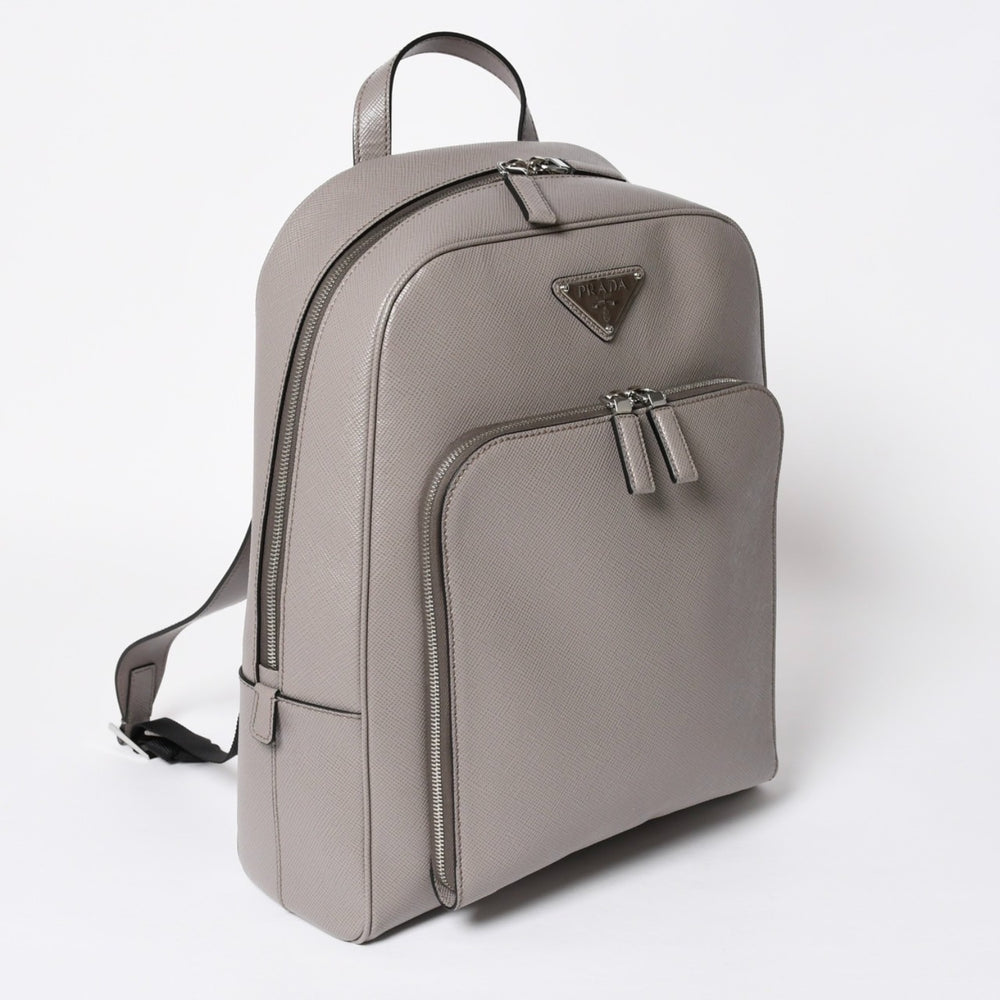 極美品 PRADA プラダ リュック リュックサック バッグ グレー グレージュ シルバー金具 2VZ102 中古 4a008399