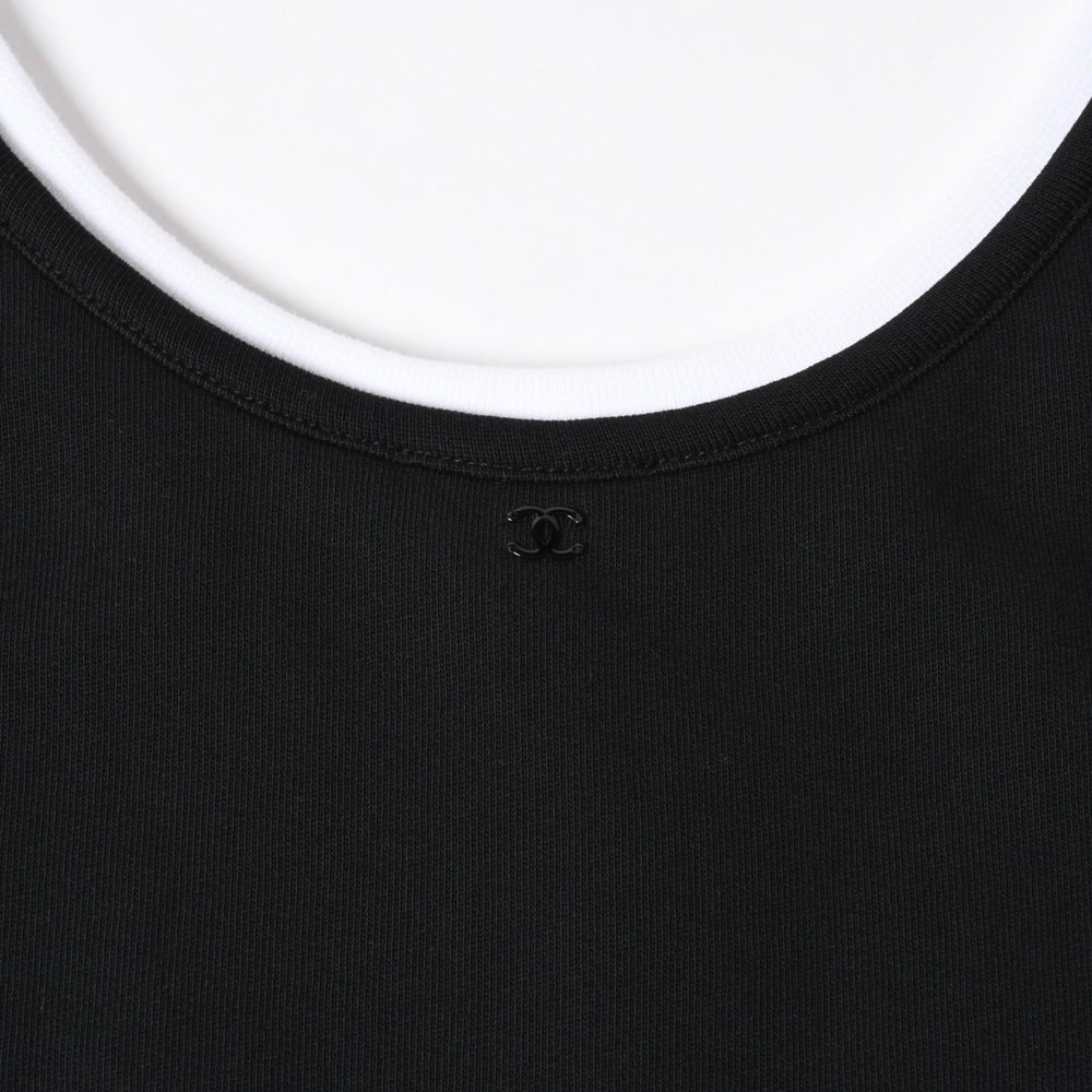 極美品 CHANEL シャネル タンクトップ ノースリーブ P70680V62077 サイズ50 ココマーク ブラック オレンジ ホワイト メンズ 中古 4a008645
