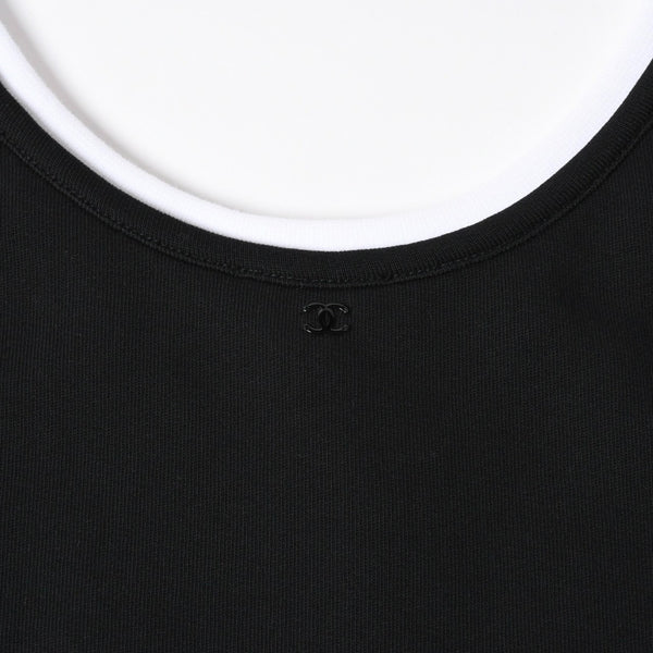 極美品 CHANEL シャネル タンクトップ ノースリーブ P70680V62077 サイズ50 ココマーク ブラック オレンジ ホワイト メンズ 中古 4a008645