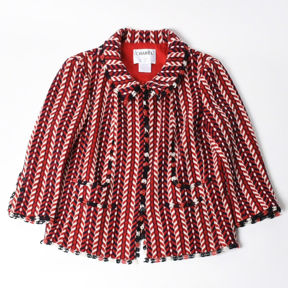 極美品 CHANEL シャネル ツイードジャケット P24616V15123 サイズ50 ココマーク メンズ レッド ネイビー ホワイト 中古 4a008714