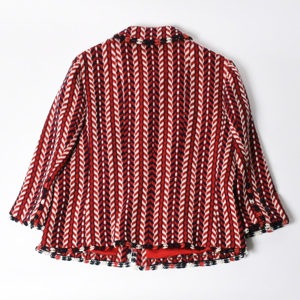 極美品 CHANEL シャネル ツイードジャケット P24616V15123 サイズ50 ココマーク メンズ レッド ネイビー ホワイト 中古 4a008714