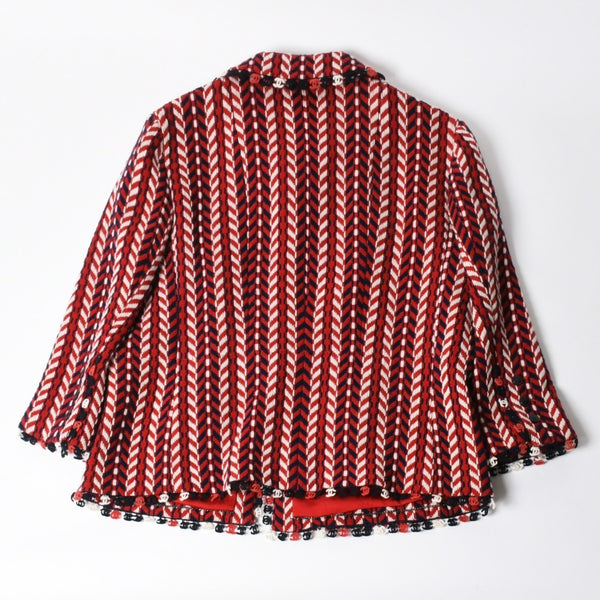 極美品 CHANEL シャネル ツイードジャケット P24616V15123 サイズ50 ココマーク メンズ レッド ネイビー ホワイト 中古 4a008714