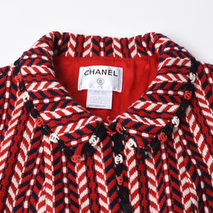 極美品 CHANEL シャネル ツイードジャケット P24616V15123 サイズ50 ココマーク メンズ レッド ネイビー ホワイト 中古 4a008714