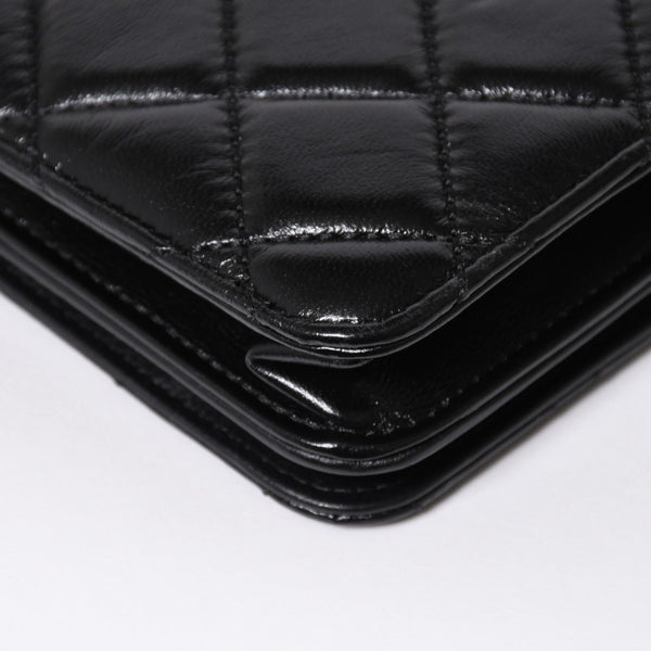 Very Good Condition CHANEL Chevron Chain Wallet 28th Series Coco Mark Shiny Lambskin Black Used 4a008408