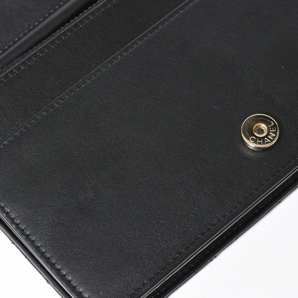 Very Good Condition CHANEL Chevron Chain Wallet 28th Series Coco Mark Shiny Lambskin Black Used 4a008408