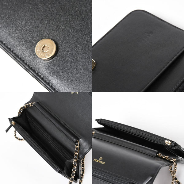 Very Good Condition CHANEL Chevron Chain Wallet 28th Series Coco Mark Shiny Lambskin Black Used 4a008408
