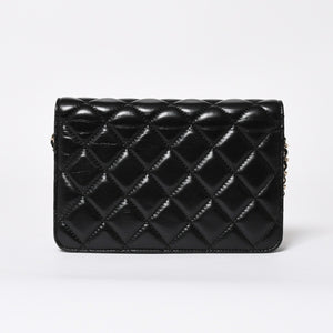 Very Good Condition CHANEL Chevron Chain Wallet 28th Series Coco Mark Shiny Lambskin Black Used 4a008408
