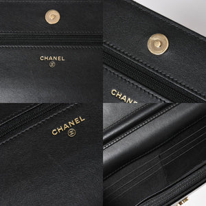 Very Good Condition CHANEL Chevron Chain Wallet 28th Series Coco Mark Shiny Lambskin Black Used 4a008408