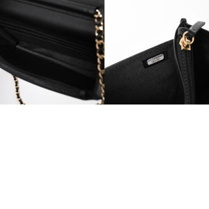 Very Good Condition CHANEL Chevron Chain Wallet 28th Series Coco Mark Shiny Lambskin Black Used 4a008408
