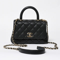 極美品 CHANEL シャネル トップハンドル 2WAYバッグ ランダム番台 ココマーク キャビアスキン ブラック ゴールド金具 中古 4a008331