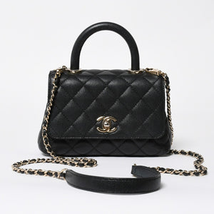 極美品 CHANEL シャネル トップハンドル 2WAYバッグ ランダム番台 ココマーク キャビアスキン ブラック ゴールド金具 中古 4a008331
