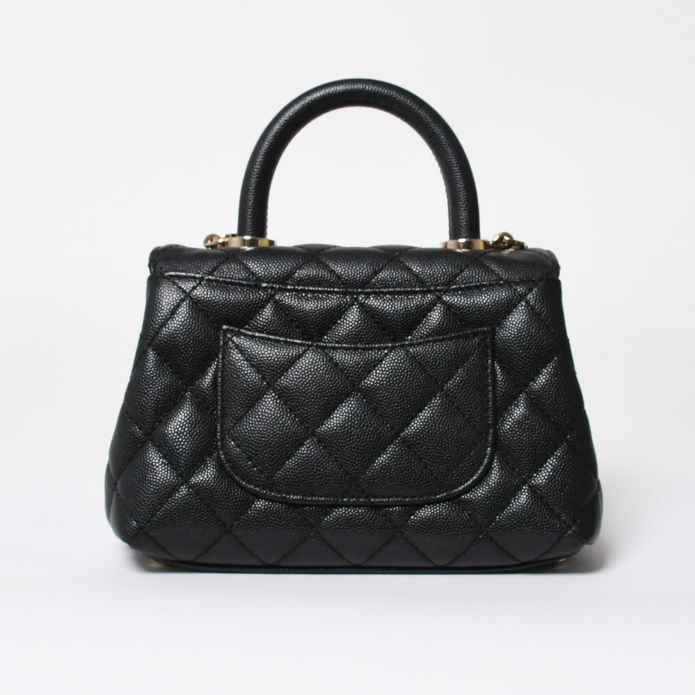極美品 CHANEL シャネル トップハンドル 2WAYバッグ ランダム番台 ココマーク キャビアスキン ブラック ゴールド金具 中古 4a008331