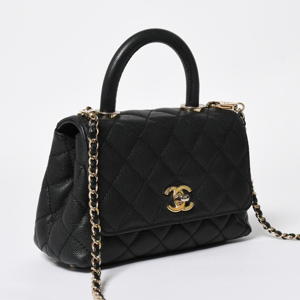 極美品 CHANEL シャネル トップハンドル 2WAYバッグ ランダム番台 ココマーク キャビアスキン ブラック ゴールド金具 中古 4a008331
